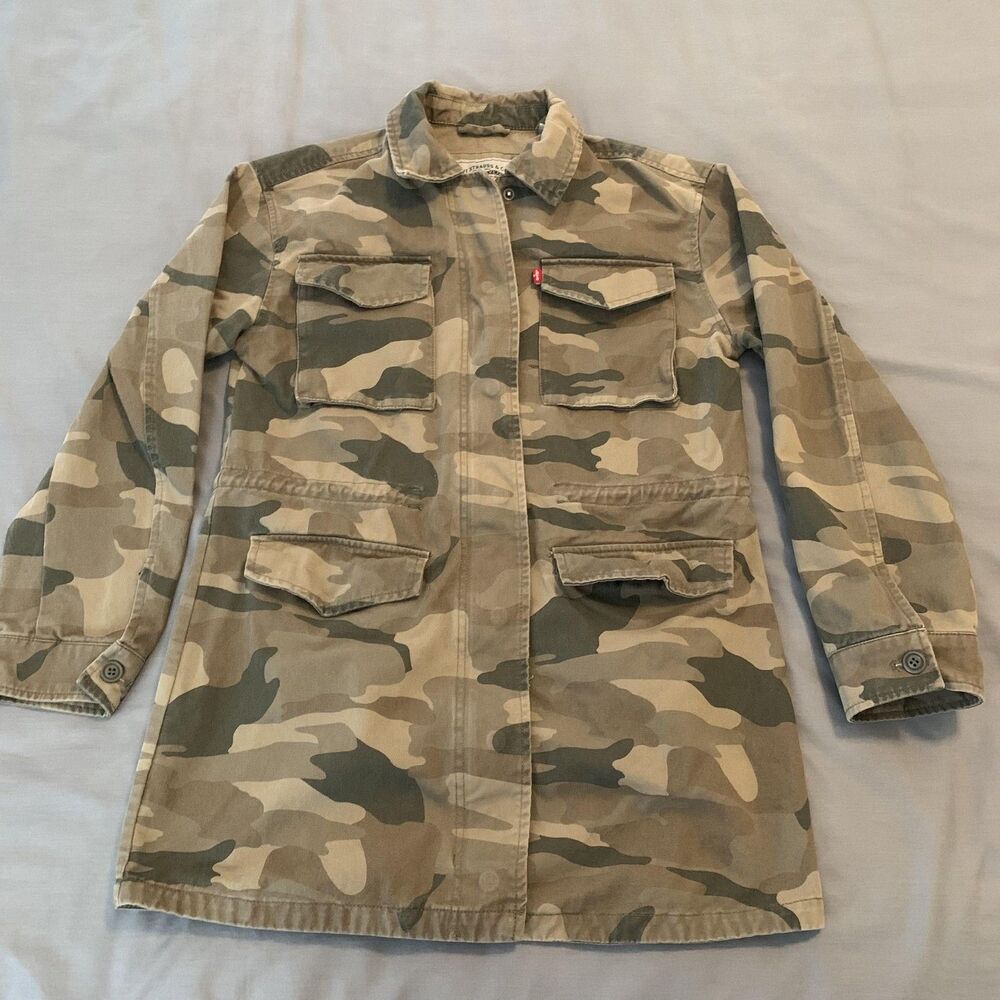 Levis Jacket Mens Small Camo Military‎ Field Utility Long Zip Snap Pockets